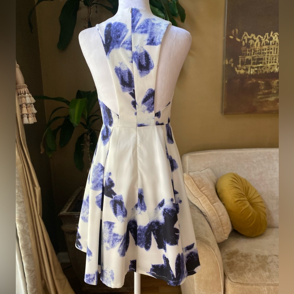 Seeing Chic Blue and Ivory Print Skater Dress, XS - Picture 8 of 15